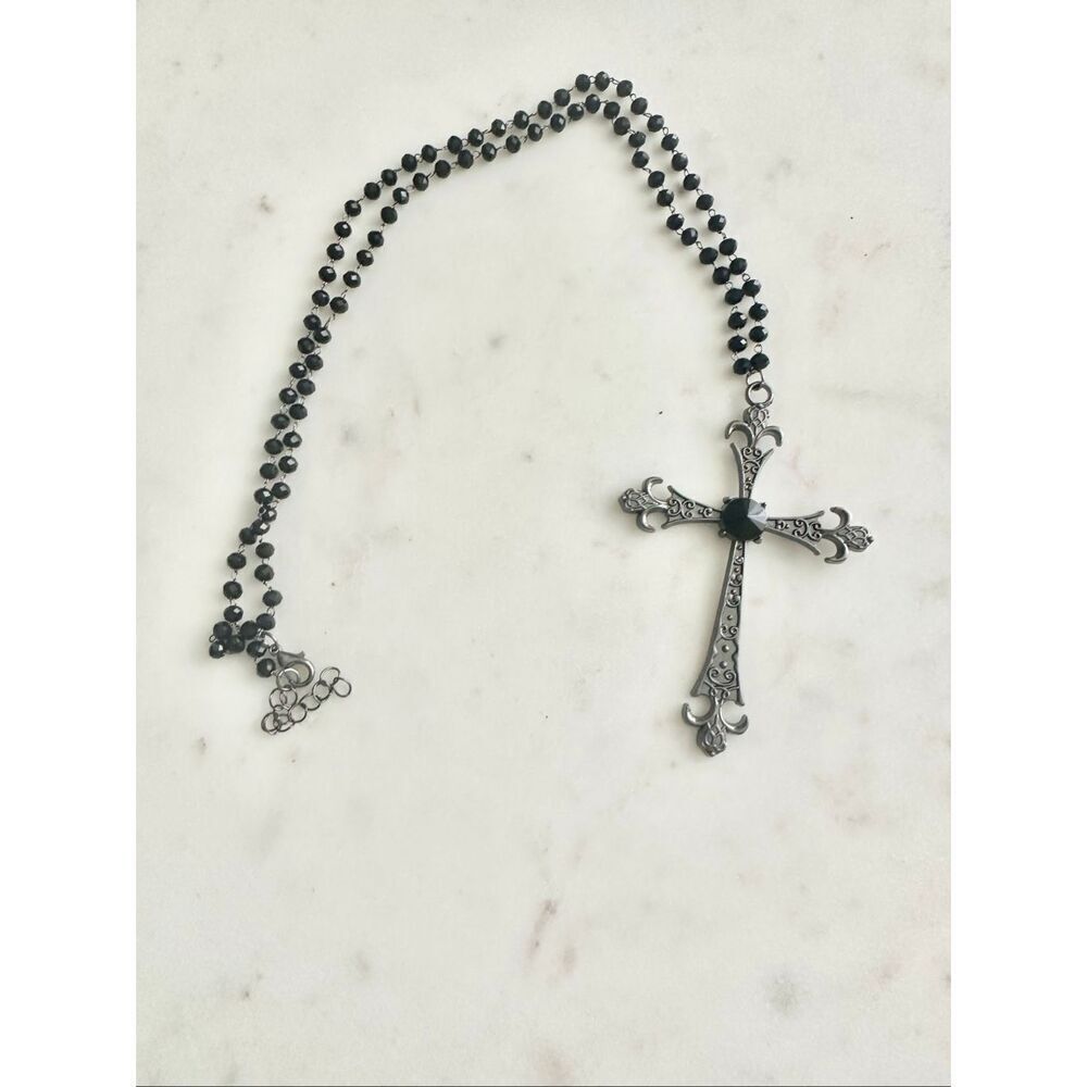 Black beaded Gothic cross necklace